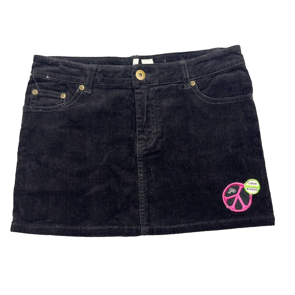 Max Rave Women's Black Corduroy Mini Skirt Sz 9 Fits 29" NWT Peace Y2K Retro